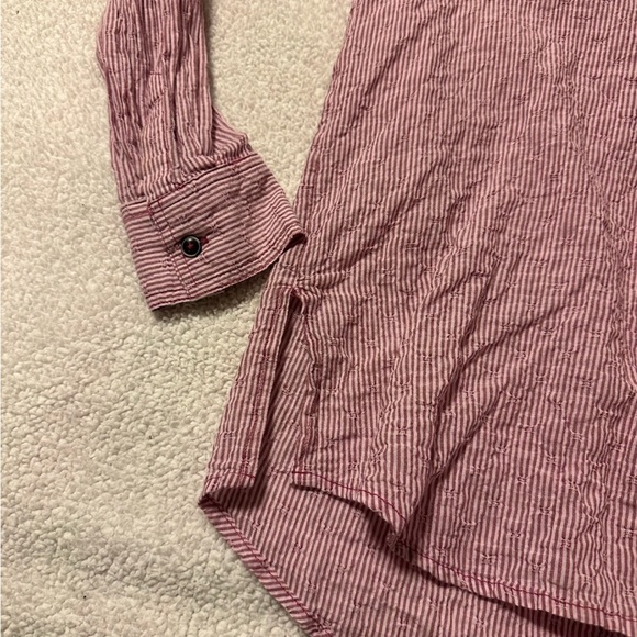 Free People No Limits Striped Split Back Top Red Pink Sangria Combo Button Front - Picture 9 of 12